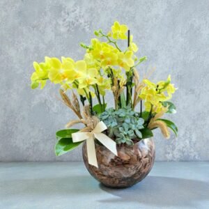 ORQUÍDEA AMARELA CACHEPÔ DE VIDRO