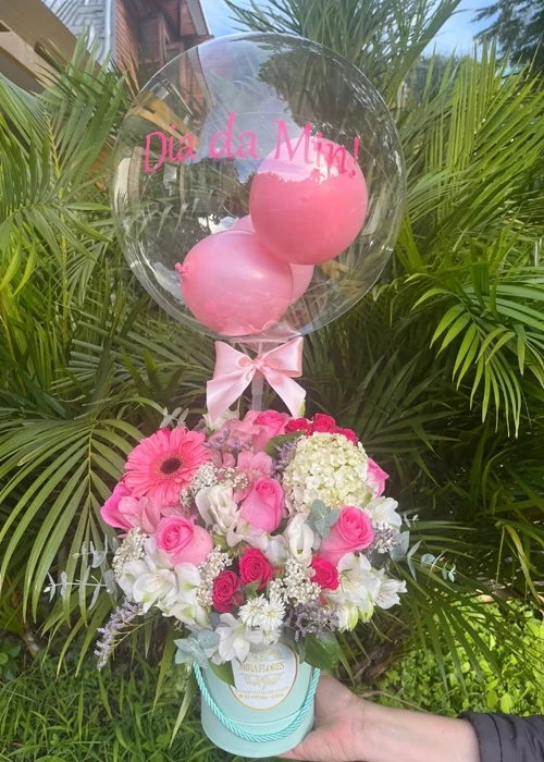 Box Balão Grande Flores Rose